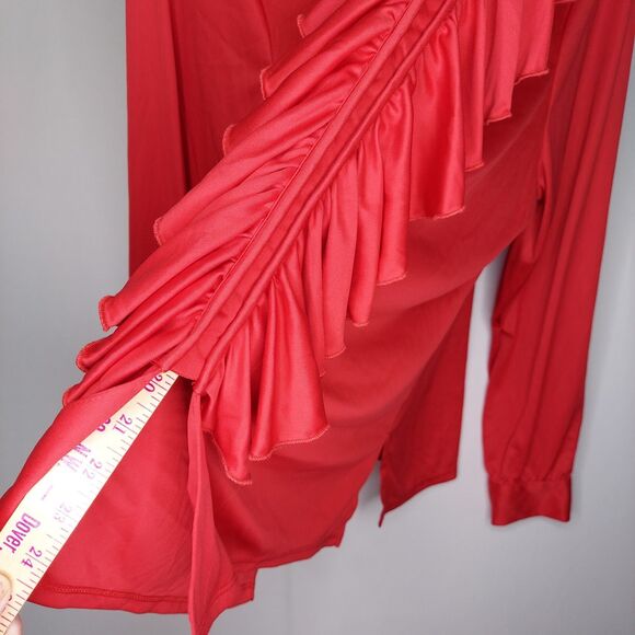 Westside Ruffle Blouse Womens 24W Red Stretch Hidden Button Long Sleeve V-Neck - Picture 6 of 7